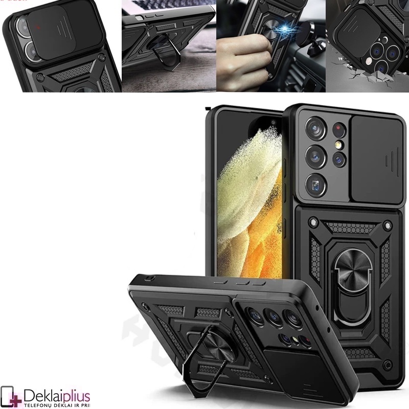 5in1 smūgiams atsparus dėklas su žiedu ir kameros apsauga - juodas (telefonui Samsung S21 Ultra) 5in1 smūgiams atsparus dėklas su žiedu ir kameros apsauga - juodas (telefonui Samsung S21 Ultra)